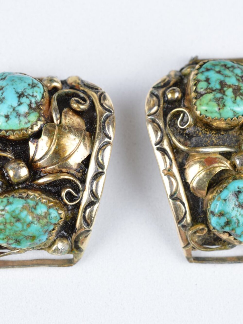 Vtg Navajo Kee Tsosie TAWA KT 12K GF Sterling Silver Turquoise Watch Tips